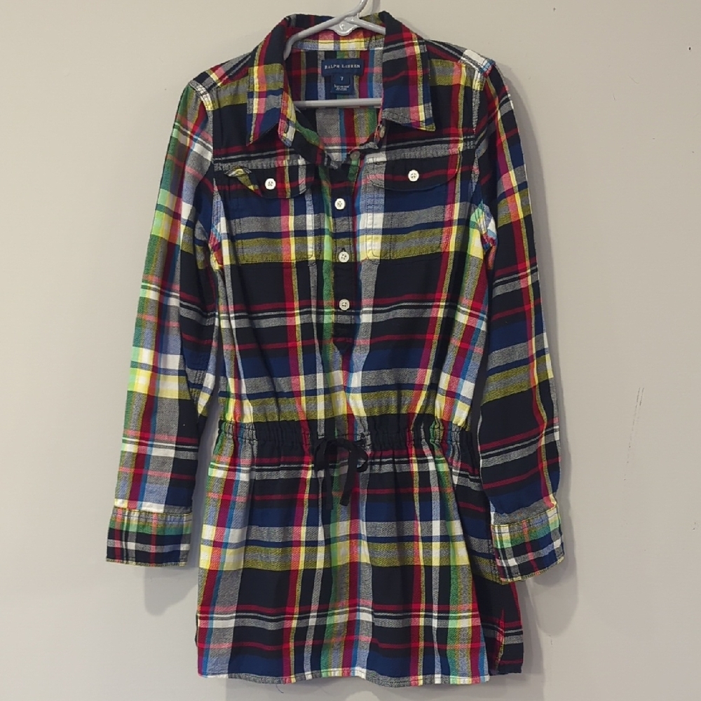 Ralph Lauren Girls Dress Plaid Holiday‎ Drawstring Waist size 7 Flannel